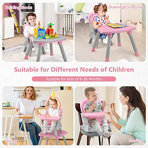 INFANS 8 in 1 Baby High Chair, Convertible Highchair for Babies and Toddlers, Infant Dining Booster Seat, Building Block Table, Kids Stool Table Chair Set with Removable Tray - 23