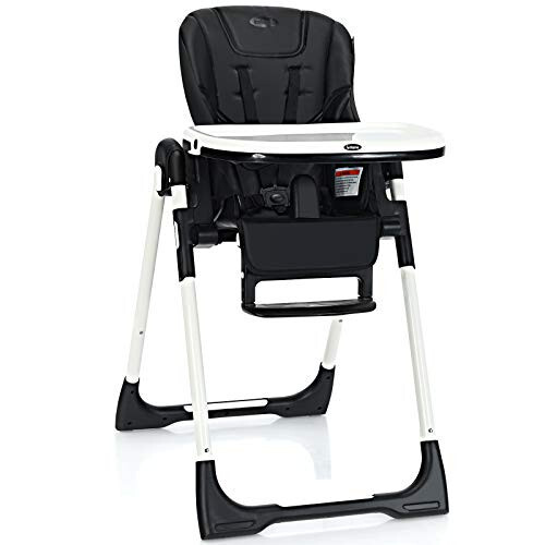 INFANS High Chair for Babies & Toddlers, Foldable Highchair with Multiple Adjustable Backrest, Footrest and Seat Height, Removable Tray, Detachable PU Leather Cushion, Built-in Rear Wheels (Black) - 23