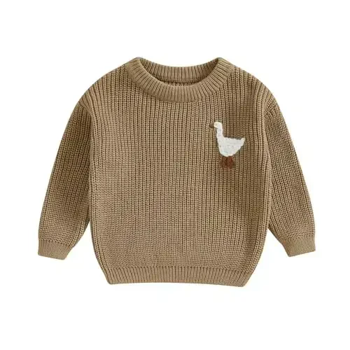 Infant Baby Boy Girl Knit Sweater Rooster Goose Embroidery Crew Neck Long Sleeve Pullover Knit Shirt Winter Clothes 