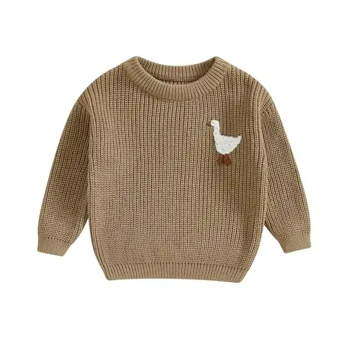 Infant Baby Boy Girl Knit Sweater Rooster Goose Embroidery Crew Neck Long Sleeve Pullover Knit Shirt Winter Clothes - 1