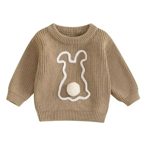 Infant Baby Boy Girl Knit Sweater Rooster Goose Embroidery Crew Neck Long Sleeve Pullover Knit Shirt Winter Clothes 
