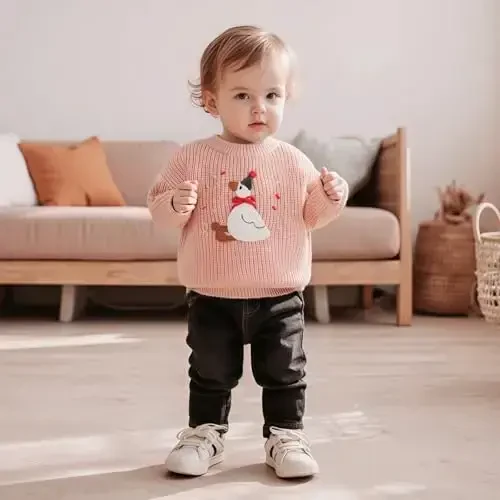 Infant Baby Boy Girl Knit Sweater Rooster Goose Embroidery Crew Neck Long Sleeve Pullover Knit Shirt Winter Clothes - INFANT (1)