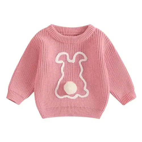 Infant Baby Boy Girl Knit Sweater Rooster Goose Embroidery Crew Neck Long Sleeve Pullover Knit Shirt Winter Clothes 