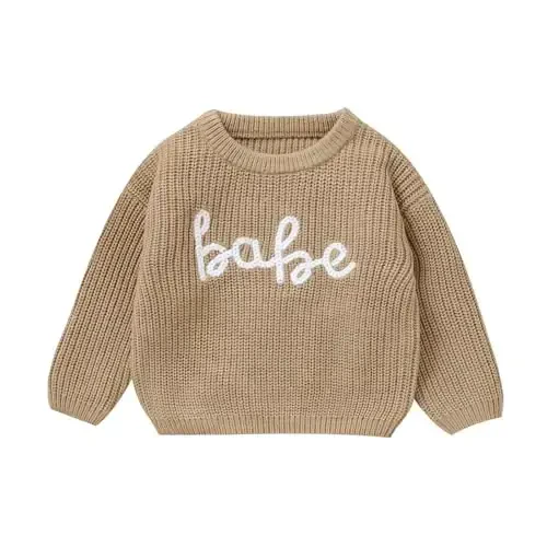 Infant Baby Boy Girl Knit Sweater Rooster Goose Embroidery Crew Neck Long Sleeve Pullover Knit Shirt Winter Clothes - INFANT