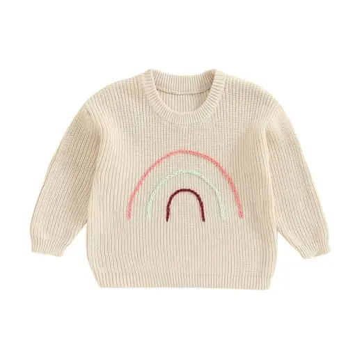 Infant Baby Boy Girl Knit Sweater Rooster Goose Embroidery Crew Neck Long Sleeve Pullover Knit Shirt Winter Clothes - INFANT