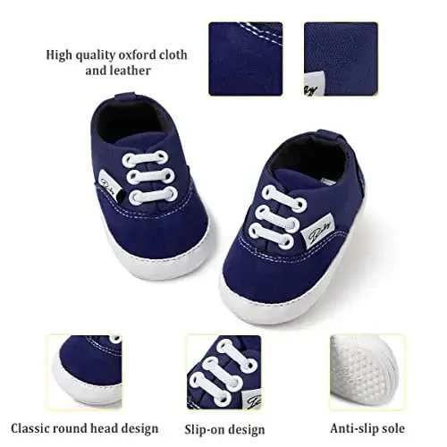Infant Baby Boys Girls Canvas Sneaker Toddler Slip On Anti Skid Newborn First Walkers Candy Shoes for 0-18 Months - 4