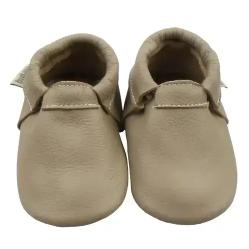 Infant Baby Moccasins bilan Rezina Taglik - Yumshoq Charm Sirpanishga Qarshi Beshikda Yurgizish uchun Bolalar Poyabzali Jigarrang - 2