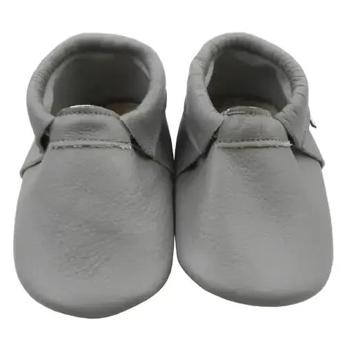 Infant Baby Moccasins rezina taglik bilan - Yumshoq charm sirpanishga qarshi beshikda yuradigan chaqaloq poyafzali jigarrang - 2