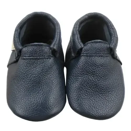 Infant Baby Moccasins rezina taglikli - Yumshoq charm, sirpanishga qarshi krovatda yuradigan bolalar poyafzali jigarrang - 2