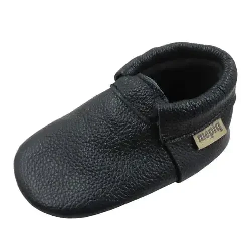 Infant Baby Moccasins rezina taglikli - Yumshoq charm, sirpanishga qarshi krovatda yuradigan bolalar poyafzali jigarrang - 4