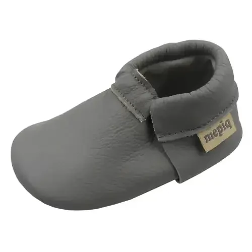 Infant Baby Moccasins with Rubber Sole - Soft Leather Anti Slip Crib Walking Baby Shoes Brown - 3