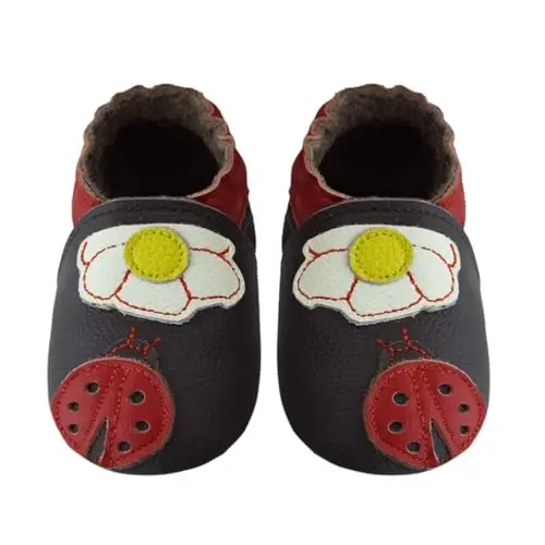 Infant Baby Moccasins with Rubber Sole - Soft Leather Anti Slip Crib Walking Baby Shoes Brown - INFANT