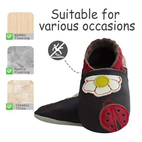 Infant Baby Moccasins with Rubber Sole - Soft Leather Anti Slip Crib Walking Baby Shoes Brown - 3