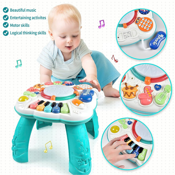 Infant Musical Learning Table, Toddler Activity Table Interactive Toys, Baby Busy Board Educational Learning Toy with Lights and Music, for 6 to 12-18 Months Boys Girls Preschool Gifts - 3