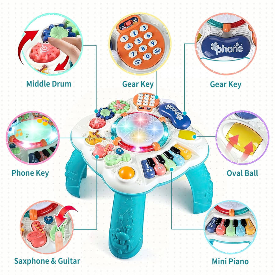 Infant Musical Learning Table, Toddler Activity Table Interactive Toys, Baby Busy Board Educational Learning Toy with Lights and Music, for 6 to 12-18 Months Boys Girls Preschool Gifts - 4