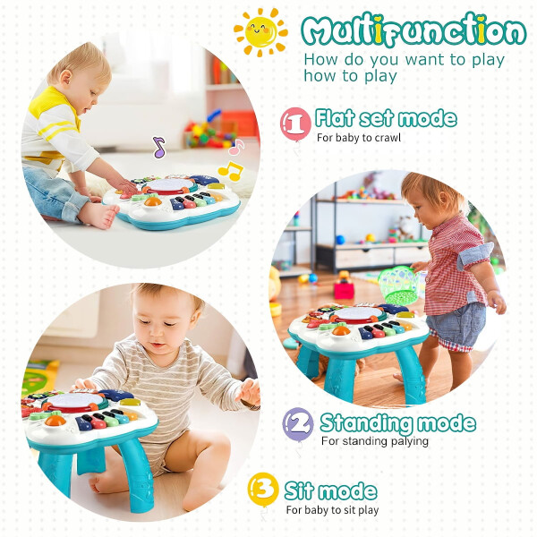 Infant Musical Learning Table, Toddler Activity Table Interactive Toys, Baby Busy Board Educational Learning Toy with Lights and Music, for 6 to 12-18 Months Boys Girls Preschool Gifts - 6