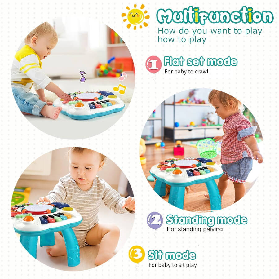 Infant Musical Learning Table, Toddler Activity Table Interactive Toys, Baby Busy Board Educational Learning Toy with Lights and Music, for 6 to 12-18 Months Boys Girls Preschool Gifts - 6