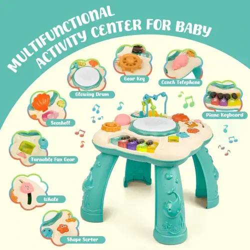 Infant Musical Learning Table, Toddler Activity Table Interactive Toys, Baby Busy Board Educational Learning Toy with Lights and Music, for 6 to 12-18 Months Boys Girls Preschool Gifts - 1