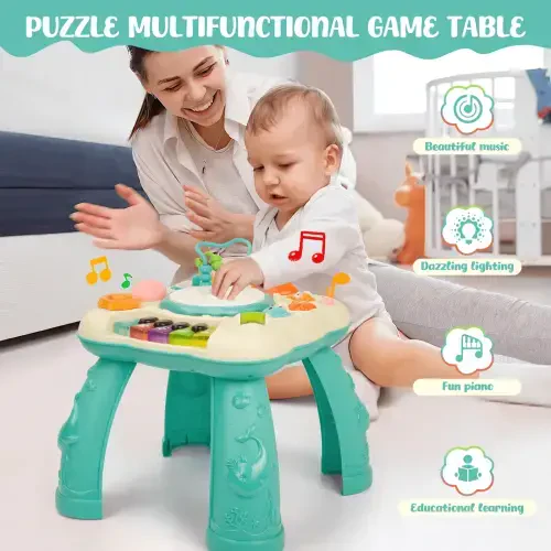 Infant Musical Learning Table, Toddler Activity Table Interactive Toys, Baby Busy Board Educational Learning Toy with Lights and Music, for 6 to 12-18 Months Boys Girls Preschool Gifts - 3