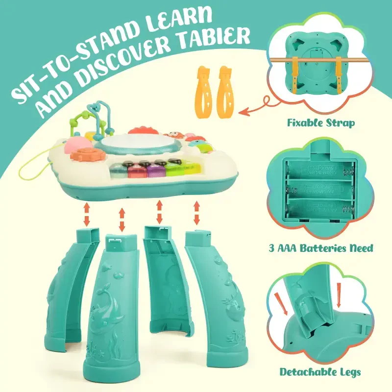 Infant Musical Learning Table, Toddler Activity Table Interactive Toys, Baby Busy Board Educational Learning Toy with Lights and Music, for 6 to 12-18 Months Boys Girls Preschool Gifts - 4