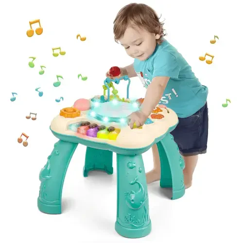 Infant Musical Learning Table, Toddler Activity Table Interactive Toys, Baby Busy Board Educational Learning Toy with Lights and Music, for 6 to 12-18 Months Boys Girls Preschool Gifts - 6