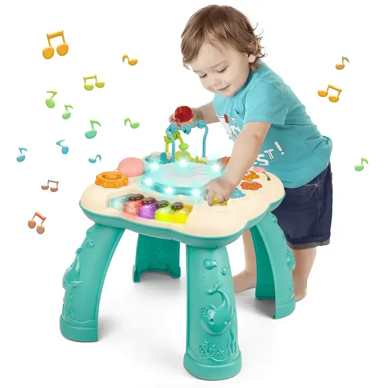 Infant Musical Learning Table, Toddler Activity Table Interactive Toys, Baby Busy Board Educational Learning Toy with Lights and Music, for 6 to 12-18 Months Boys Girls Preschool Gifts - 6