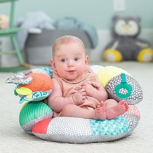 Infantino 2-in-1 Tummy Time & Seated Support - for Newborns and Older Babies, with Detachable Support Pillow and Toys, for Development of Strong Head and Neck Muscles - 4