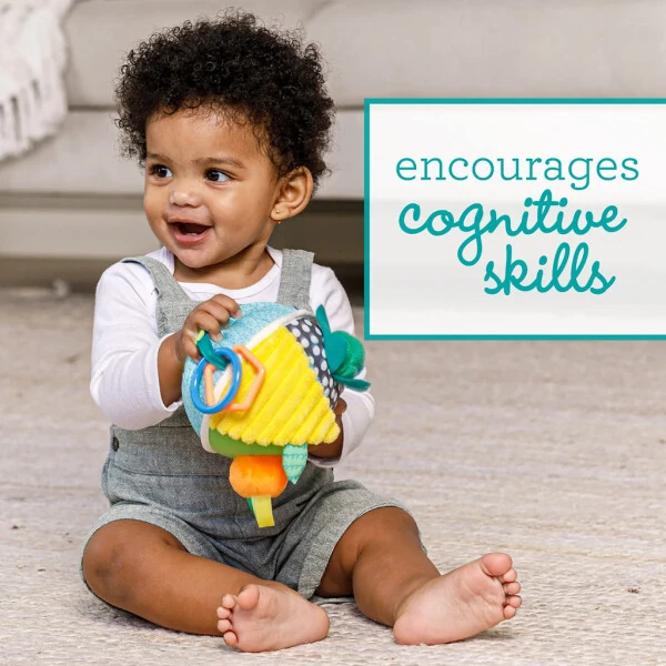 Infantino Busy Lil Yumshoq Sensorli O'yinchoq To'pi, 6-12 oylik chaqaloqlar uchun turli xil faoliyatlar bilan, rangli mevalar va sabzavotlar - 6