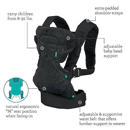 Infantino Flip 4-in-1 Carrier - Ergonomic for Newborns and Older Babies 8-32 lbs - 36