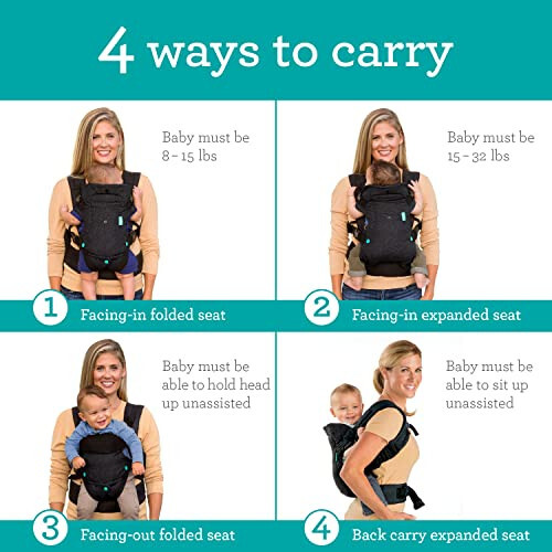 Infantino Flip 4-in-1 Carrier - Ergonomic for Newborns and Older Babies 8-32 lbs - 21