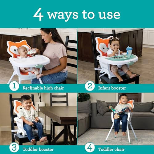 Infantino Grow-with-Me 4-in-1 Convertible High Chair, Fox-Theme, Space-Saving Design, Booster and Toddler Chair for Infants & Toddlers 3M-36M - 32