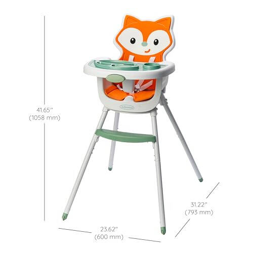 Infantino Grow-with-Me 4-in-1 Convertible High Chair, Fox-Theme, Space-Saving Design, Booster and Toddler Chair for Infants & Toddlers 3M-36M - 35