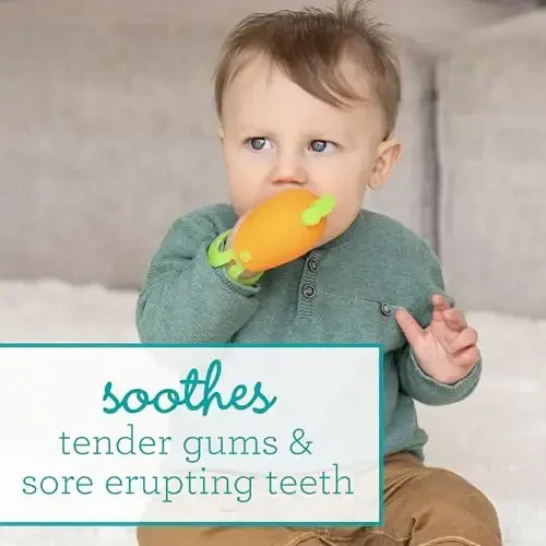Infantino Handy Dandy Teething Mitt – Soft Silicone Teether for Babies, Develops Grasping Skills, Easy to Clean, Carrot - 4