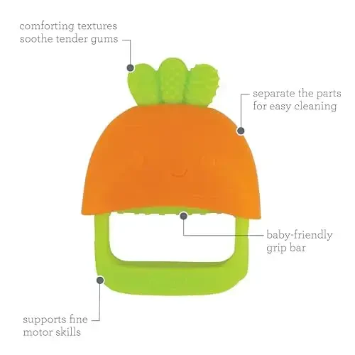 Infantino Handy Dandy Teething Mitt – Soft Silicone Teether for Babies, Develops Grasping Skills, Easy to Clean, Carrot - 5