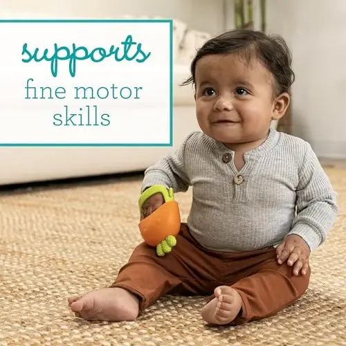 Infantino Handy Dandy Tishlash Qo'lqopi - Chaqaloqlar uchun Yumshoq Silikon Tishlagich, Tutish Ko'nikmalarini Rivojlantiradi, Tozalash Oson, Sabzi - INFANTINO (1)