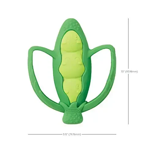 Infantino Lil’ Nibbles Textured Silicone Teether, BPA-Free Baby Teething Toy, Soft, Easy to Hold, Sensory Stimulation for Infants, Pea Pod - 3