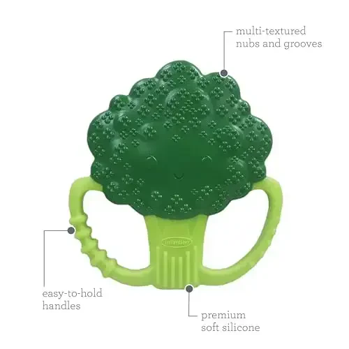 Infantino Lil’ Nibbles Textured Silicone Teether, BPA-Free Baby Teething Toy, Soft, Easy to Hold, Sensory Stimulation for Infants, Broccoli - 5