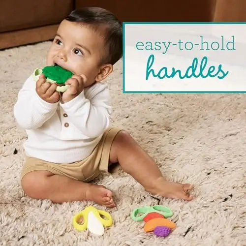 Infantino Lil’ Nibbles Textured Silicone Teethers, BPA-Free Baby Teething Toy, Soft, Easy to Hold, Sensory Stimulation for Infants, Banana, Broccoli, Fruit Kabob, 3-Pack Set - 2