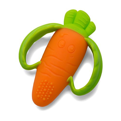 Infantino Lil' Nibbles Textured Silicone Baby Teether - Sensory Exploration and Teething Relief with Easy to Hold Handles, Orange Carrot, 0+ Months - 1