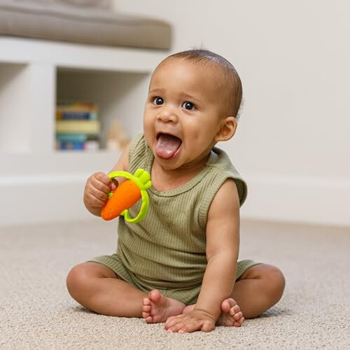 Infantino Lil' Nibbles Textured Silicone Baby Teether - Sensory Exploration and Teething Relief with Easy to Hold Handles, Orange Carrot, 0+ Months - 2