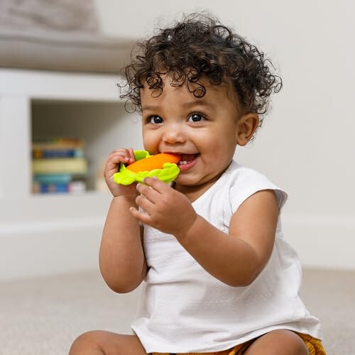 Infantino Lil' Nibbles Textured Silicone Baby Teether - Sensory Exploration and Teething Relief with Easy to Hold Handles, Orange Carrot, 0+ Months - 7