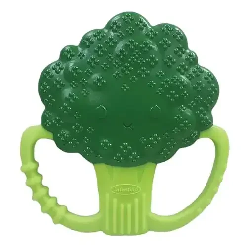 Infantino Lil’ Nibbles Textured Silicone Teether, BPA-Free Baby Teething Toy, Soft, Easy to Hold, Sensory Stimulation for Infants, Broccoli 