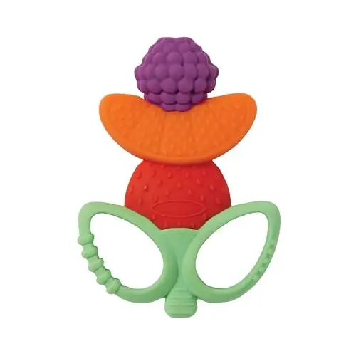 Infantino Lil’ Nibbles Textured Silicone Teether, BPA-Free Baby Teething Toy, Soft, Easy to Hold, Sensory Stimulation for Infants, Fruit Kabob - 1