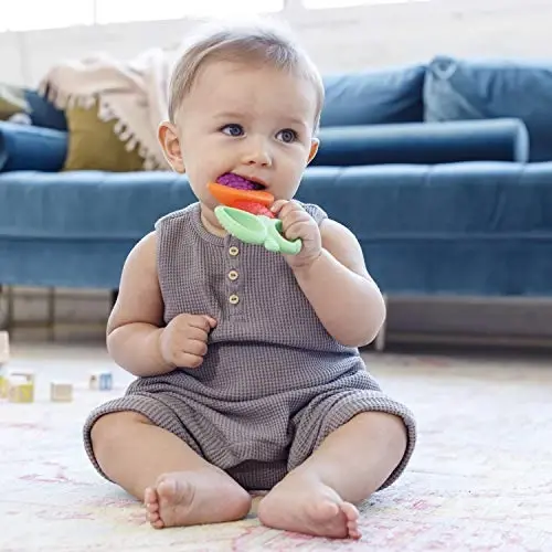 Infantino Lil’ Nibbles Textured Silicone Teether, BPA-Free Baby Teething Toy, Soft, Easy to Hold, Sensory Stimulation for Infants, Fruit Kabob - 3