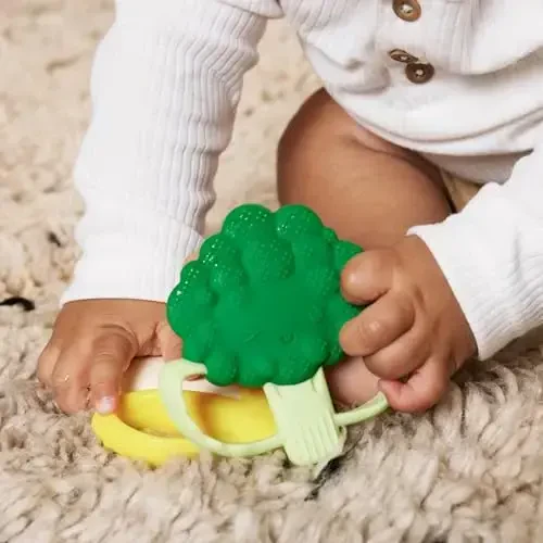 Infantino Lil’ Nibbles Textured Silicone Teethers, BPA-Free Baby Teething Toy, Soft, Easy to Hold, Sensory Stimulation for Infants, Banana, Broccoli, Fruit Kabob, 3-Pack Set - 4