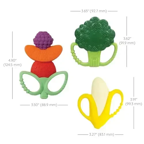 Infantino Lil’ Nibbles Textured Silicone Teethers, BPA-Free Baby Teething Toy, Soft, Easy to Hold, Sensory Stimulation for Infants, Banana, Broccoli, Fruit Kabob, 3-Pack Set - 6