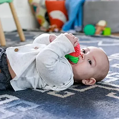 Infantino Lil’ Nibbles Vibrating Textured Silicone Teether, BPA-Free Baby Teething Toy, Soft, Easy to Hold, Sensory Stimulation for Infants, Apple. - 4