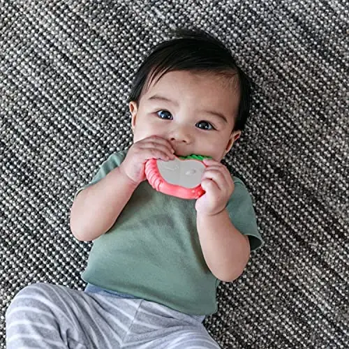 Infantino Lil’ Nibbles вибрацияли текстурали силикон тишлагич, BPA-сиз чақалоқ тишлаш ўйинчоғи, юмшоқ, ушлаш осон, чақалоқлар учун сезги стимуляцияси, олма. - 3