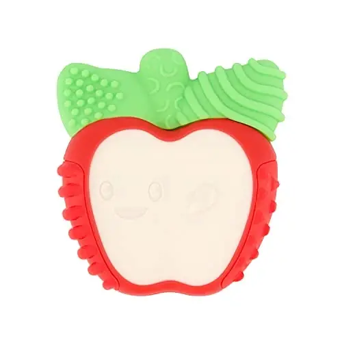 Infantino Lil’ Nibbles Vibrating Textured Silicone Teether, BPA-Free Baby Teething Toy, Soft, Easy to Hold, Sensory Stimulation for Infants, Apple. - 1