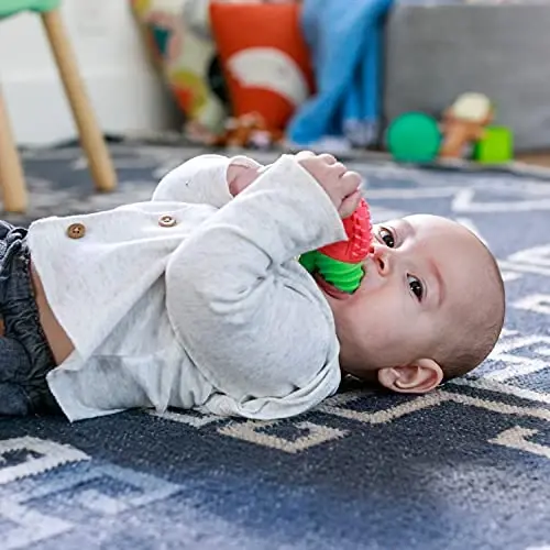 Infantino Lil’ Nibbles Vibrating Textured Silicone Teether, BPA-Free Baby Teething Toy, Soft, Easy to Hold, Sensory Stimulation for Infants, Apple. - 4